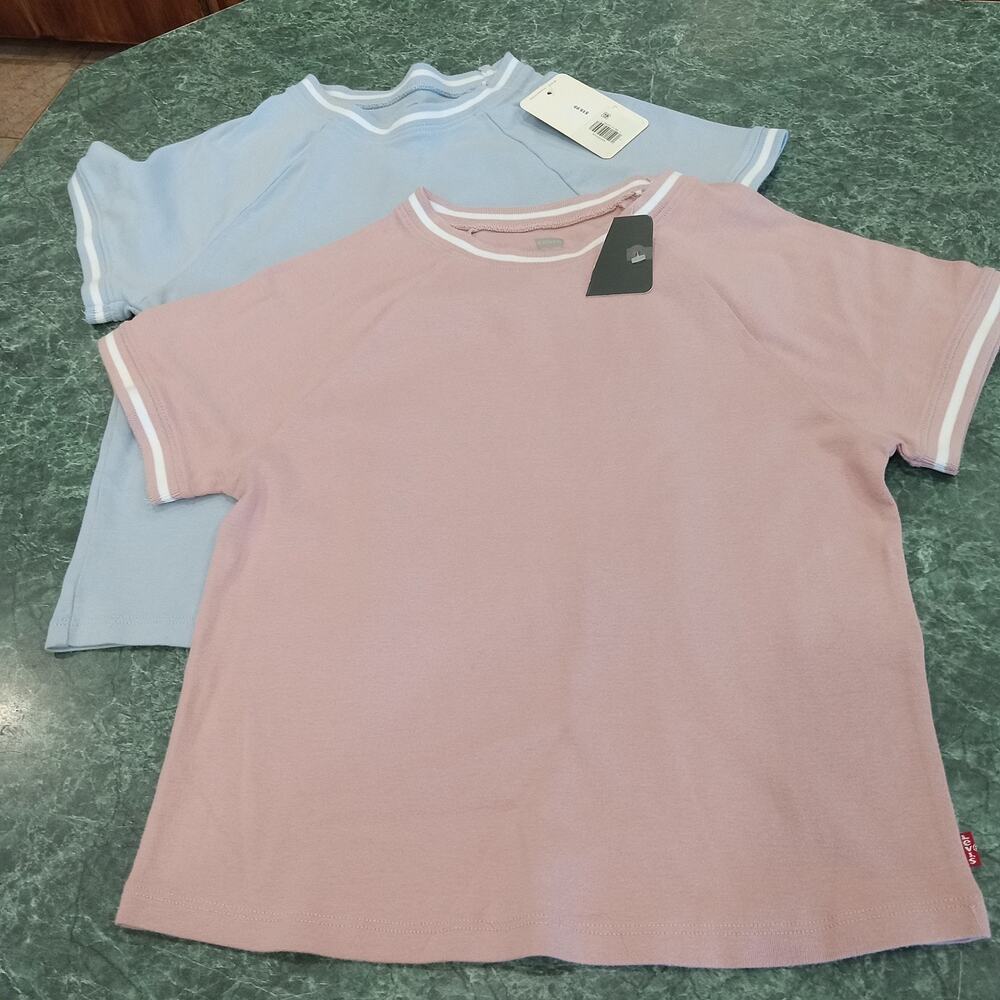 Levis Ringer Tee shirt Girls Size Large NWT Pink Blue Short Sleeve Set Of 2